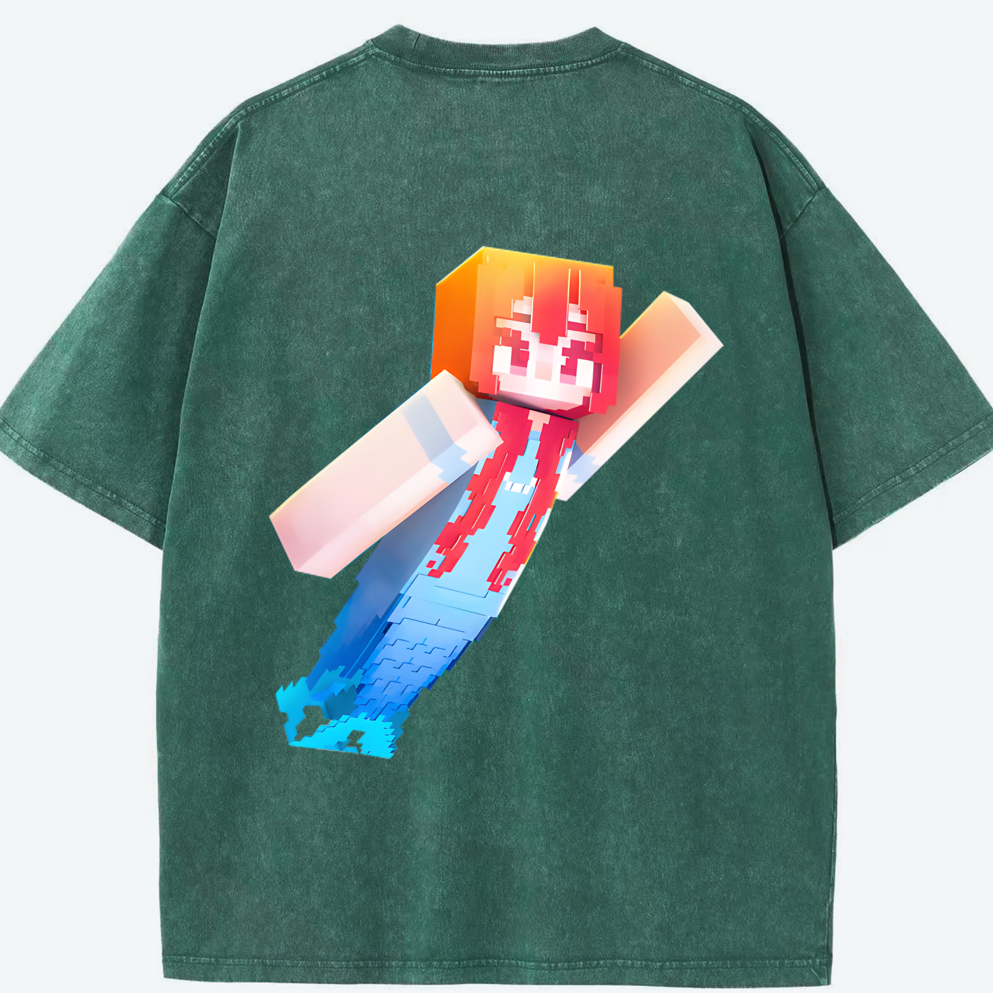 （画像用） マインクラフト ブロックの世界 Minecraft MC Block world 綿100% ヴィンテージ風 半袖Tシャツ（背面プリント）